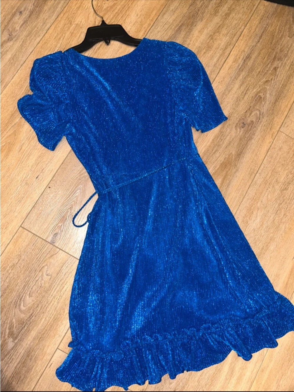 Blue V-Neck Ruffle Wrap Dress - Picture 4 of 4